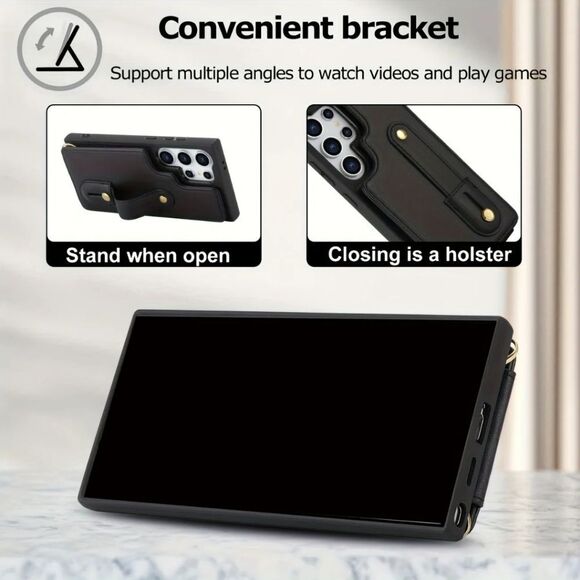 SAMSUNG GALAXY Black Phone Case Wallet Credit Card, Holder Wrist & Lanyard - Picture 4 of 9